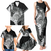 Piko Hawaiian Family Matching Tank Maxi Dress and Hawaiian Shirt Monochrome Galaxy Spiral Plumeria Tribal Patterns