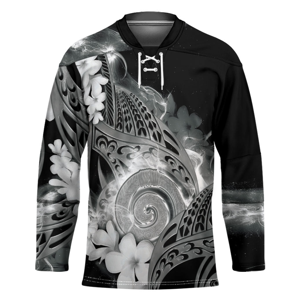 Piko Hawaiian Hockey Jersey Monochrome Galaxy Spiral Plumeria Tribal Patterns