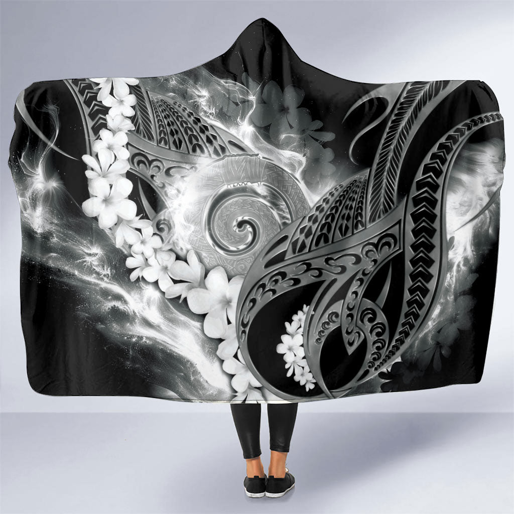 Piko Hawaiian Hooded Blanket Monochrome Galaxy Spiral Plumeria Tribal Patterns