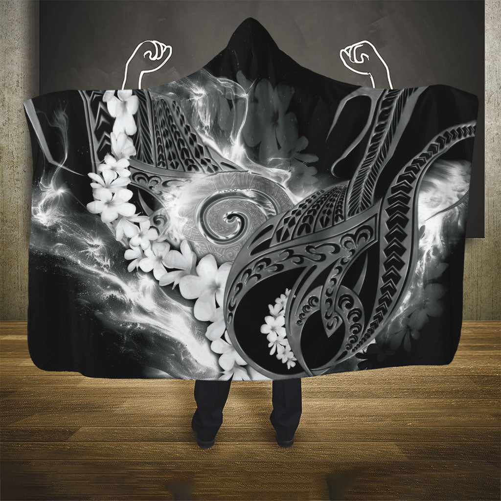 Piko Hawaiian Hooded Blanket Monochrome Galaxy Spiral Plumeria Tribal Patterns