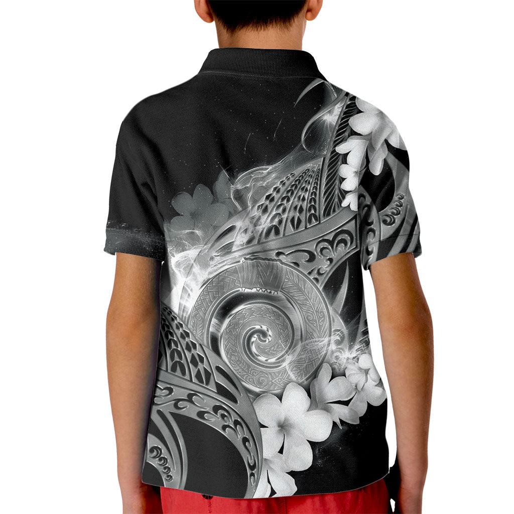 Piko Hawaiian Kid Polo Shirt Monochrome Galaxy Spiral Plumeria Tribal Patterns