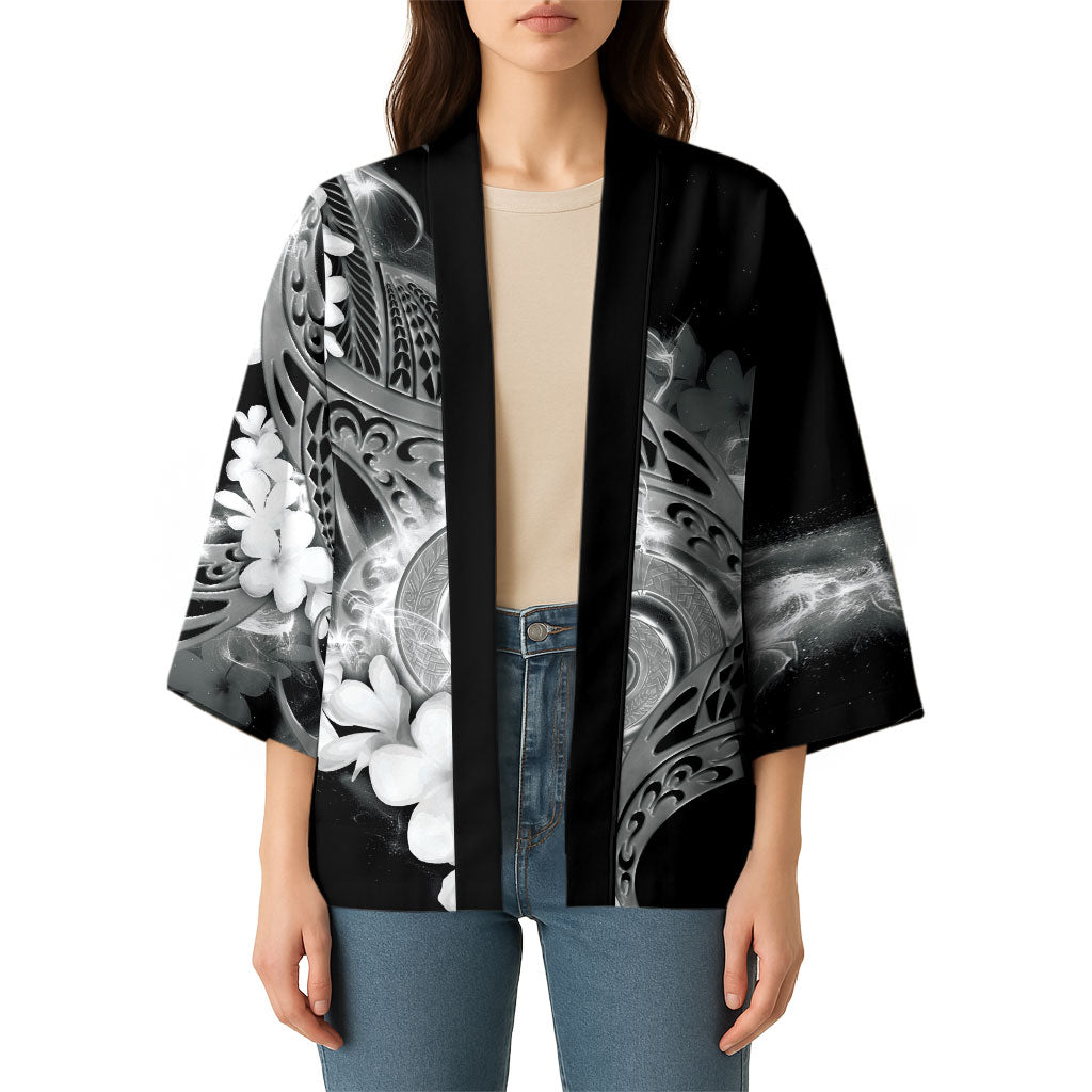 Piko Hawaiian Kimono Monochrome Galaxy Spiral Plumeria Tribal Patterns