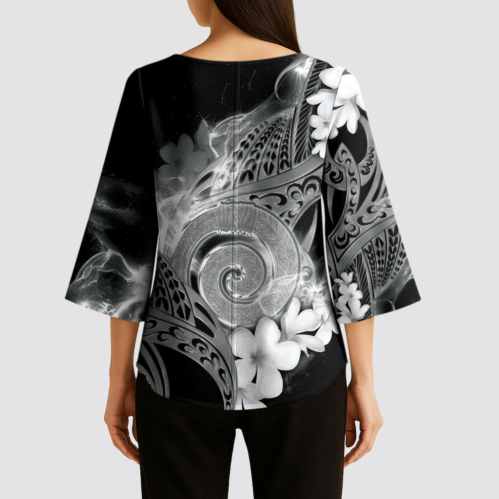 Piko Hawaiian Kimono Sleeve Blouse Monochrome Galaxy Spiral Plumeria Tribal Patterns