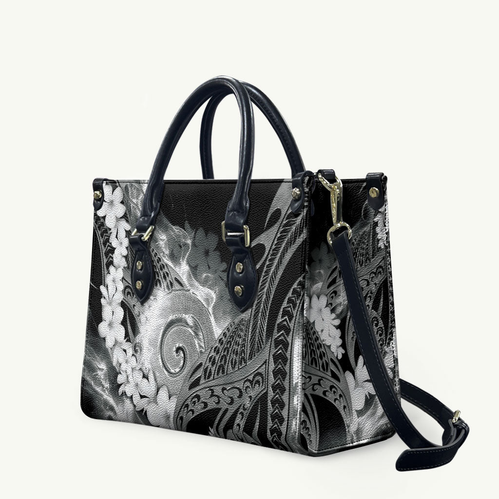 Piko Hawaiian Leather Bag Monochrome Galaxy Spiral Plumeria Tribal Patterns
