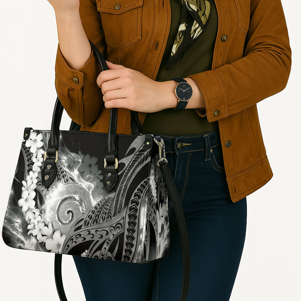 Piko Hawaiian Leather Bag Monochrome Galaxy Spiral Plumeria Tribal Patterns