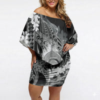 Piko Hawaiian Off Shoulder Short Dress Monochrome Galaxy Spiral Plumeria Tribal Patterns