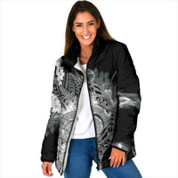 Piko Hawaiian Padded Jacket Monochrome Galaxy Spiral Plumeria Tribal Patterns