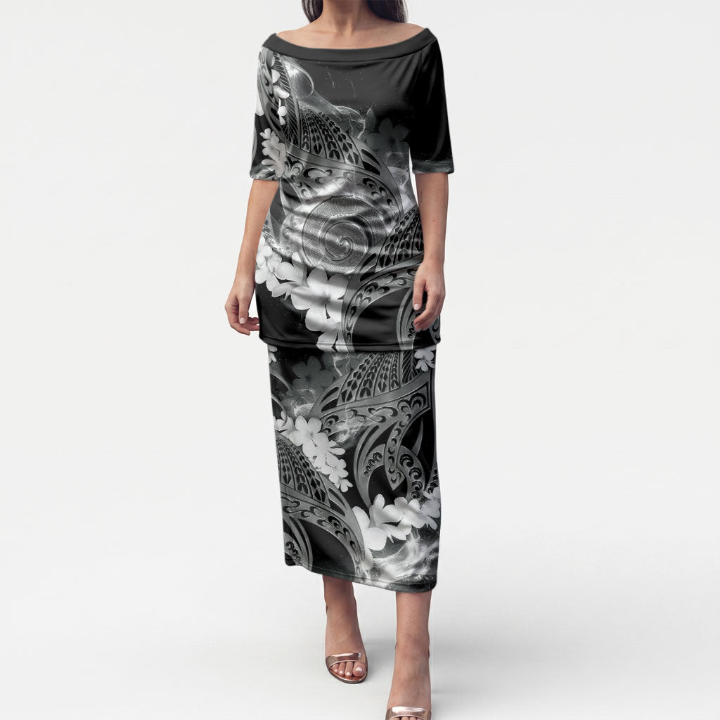 Piko Hawaiian Puletasi Monochrome Galaxy Spiral Plumeria Tribal Patterns