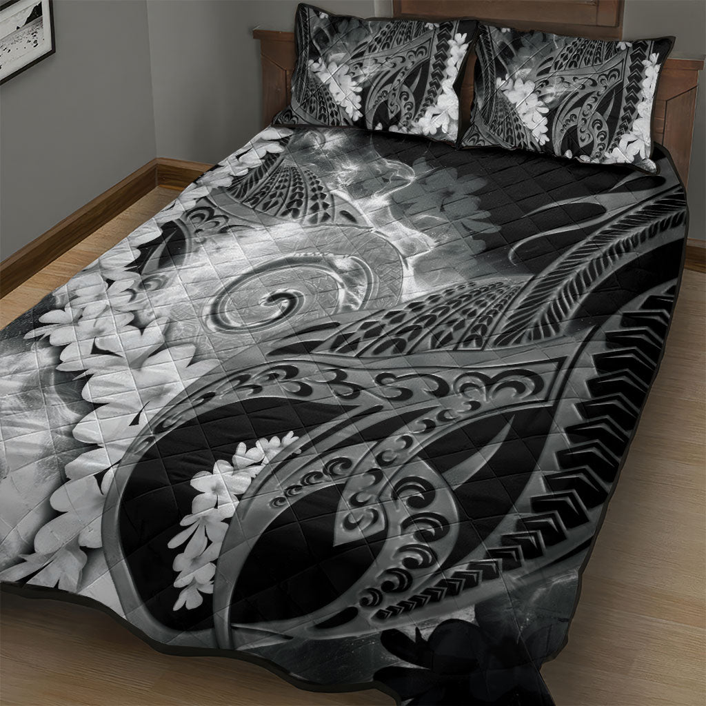 Piko Hawaiian Quilt Bed Set Monochrome Galaxy Spiral Plumeria Tribal Patterns