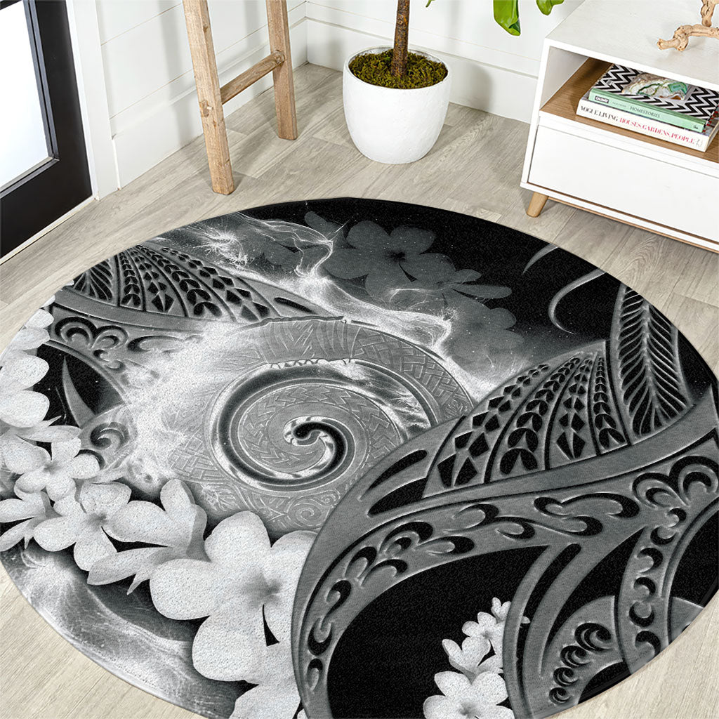 Piko Hawaiian Round Carpet Monochrome Galaxy Spiral Plumeria Tribal Patterns DT05 Black - Polynesian Pride