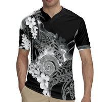 Piko Hawaiian Rugby Jersey Monochrome Galaxy Spiral Plumeria Tribal Patterns