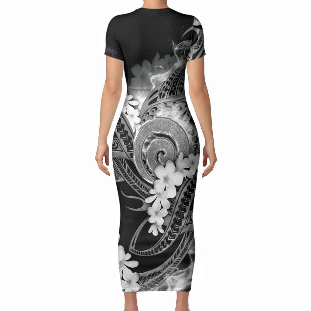 Piko Hawaiian Short Sleeve Bodycon Dress Monochrome Galaxy Spiral Plumeria Tribal Patterns