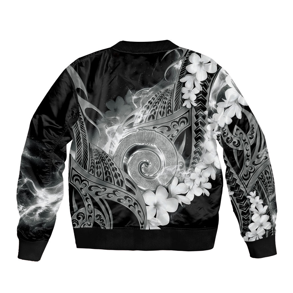 Piko Hawaiian Sleeve Zip Bomber Jacket Monochrome Galaxy Spiral Plumeria Tribal Patterns