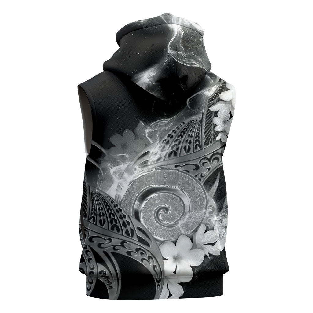 Piko Hawaiian Sleeveless Hoodie Monochrome Galaxy Spiral Plumeria Tribal Patterns