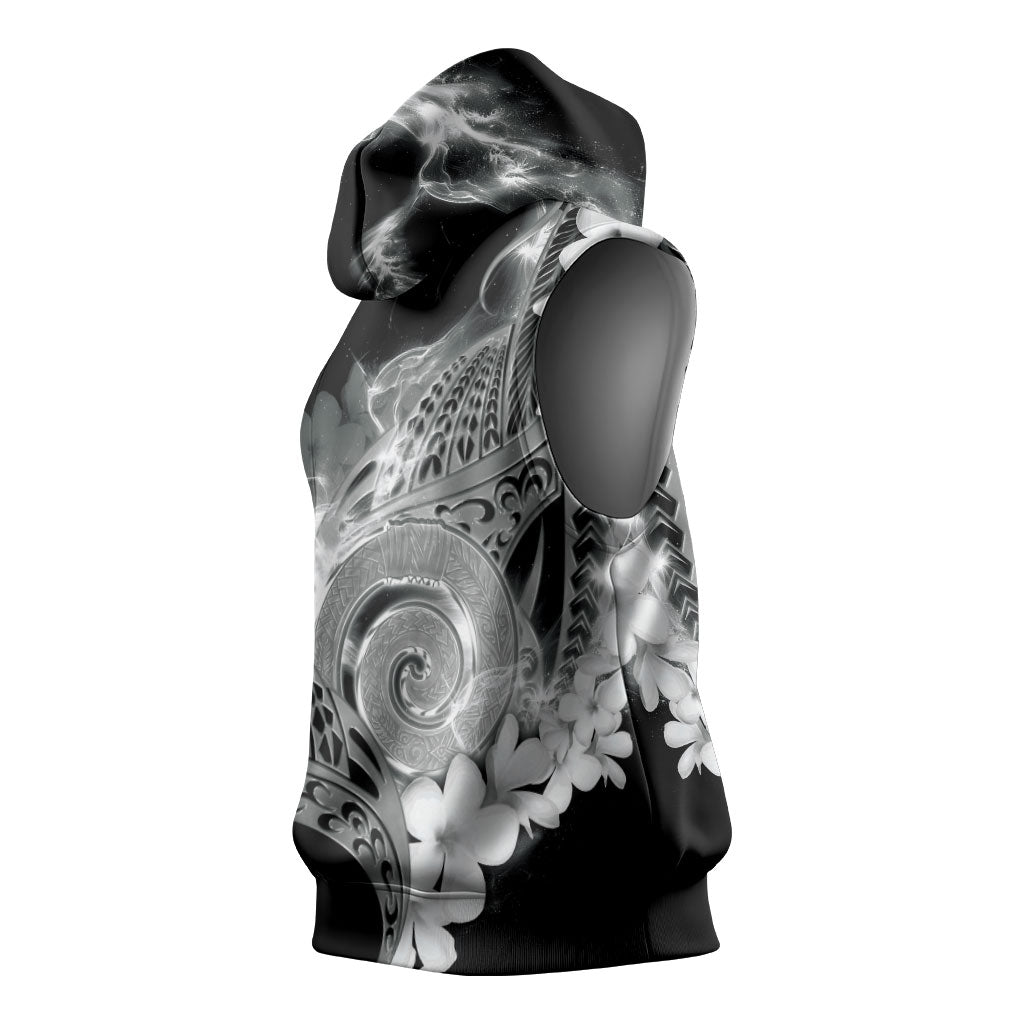 Piko Hawaiian Sleeveless Hoodie Monochrome Galaxy Spiral Plumeria Tribal Patterns