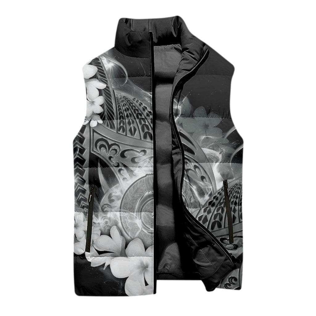 Piko Hawaiian Sleeveless Puffer Jacket Monochrome Galaxy Spiral Plumeria Tribal Patterns