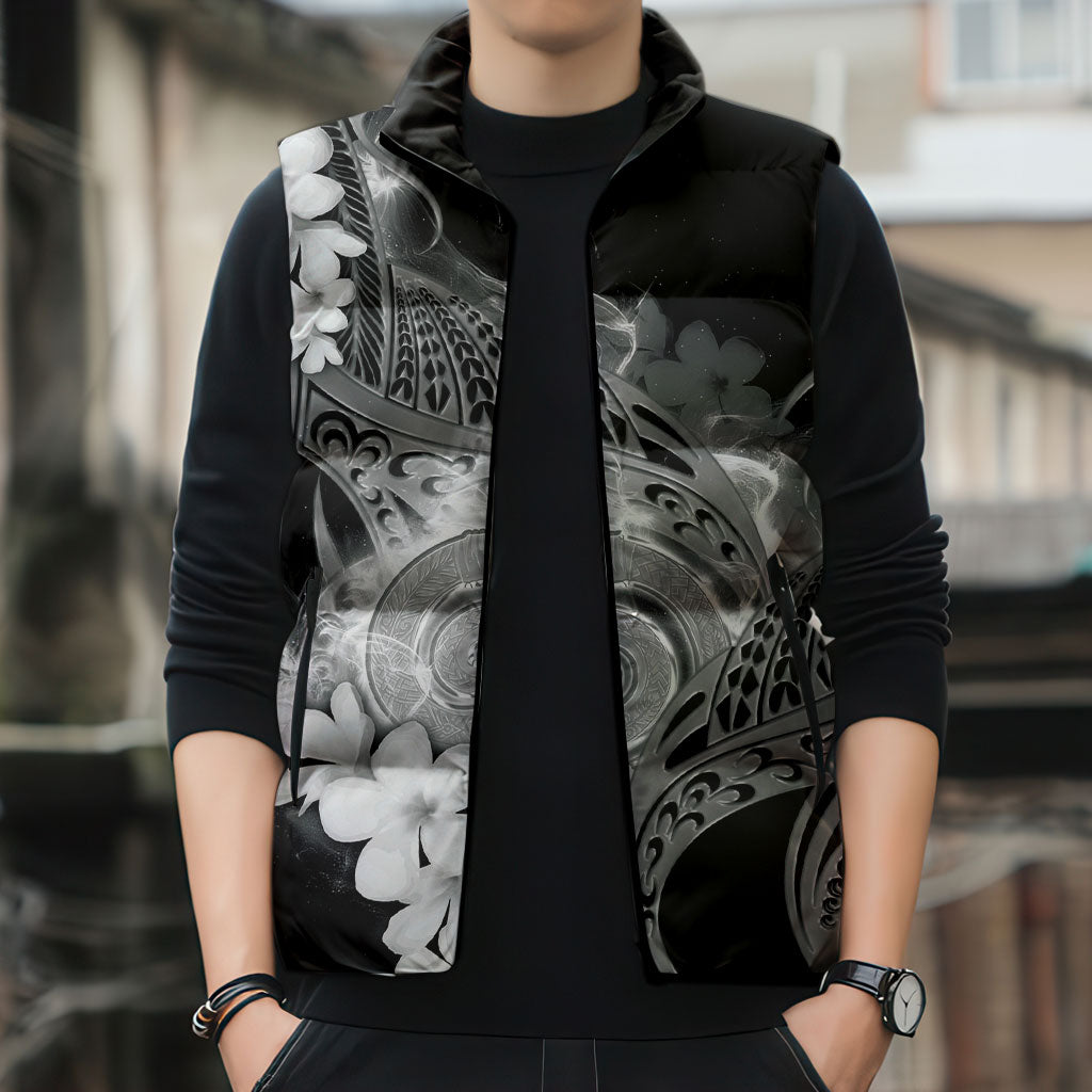 Piko Hawaiian Sleeveless Puffer Jacket Monochrome Galaxy Spiral Plumeria Tribal Patterns