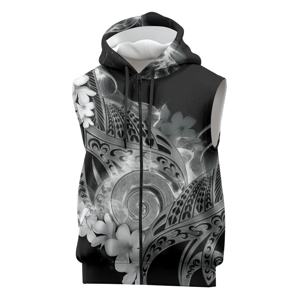 Piko Hawaiian Sleeveless Zip Hoodie Monochrome Galaxy Spiral Plumeria Tribal Patterns
