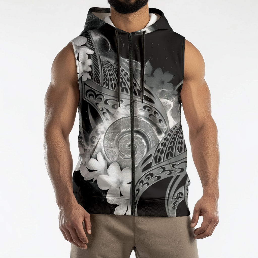 Piko Hawaiian Sleeveless Zip Hoodie Monochrome Galaxy Spiral Plumeria Tribal Patterns