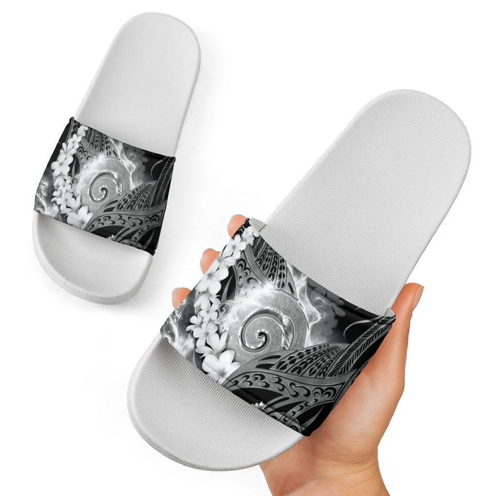 Piko Hawaiian Slide Sandals Monochrome Galaxy Spiral Plumeria Tribal Patterns