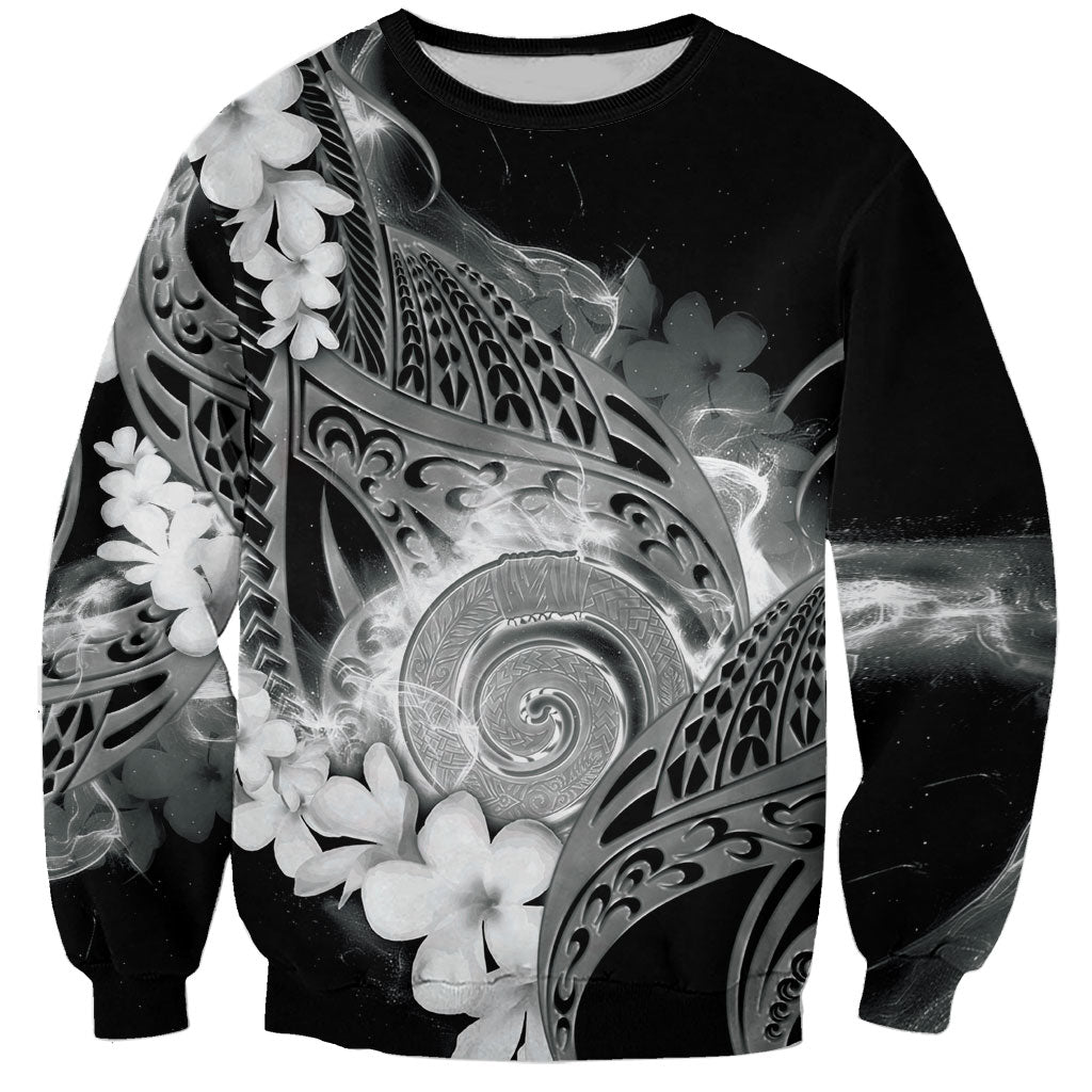 Piko Hawaiian Sweatshirt Monochrome Galaxy Spiral Plumeria Tribal Patterns DT05 Unisex Black - Polynesian Pride