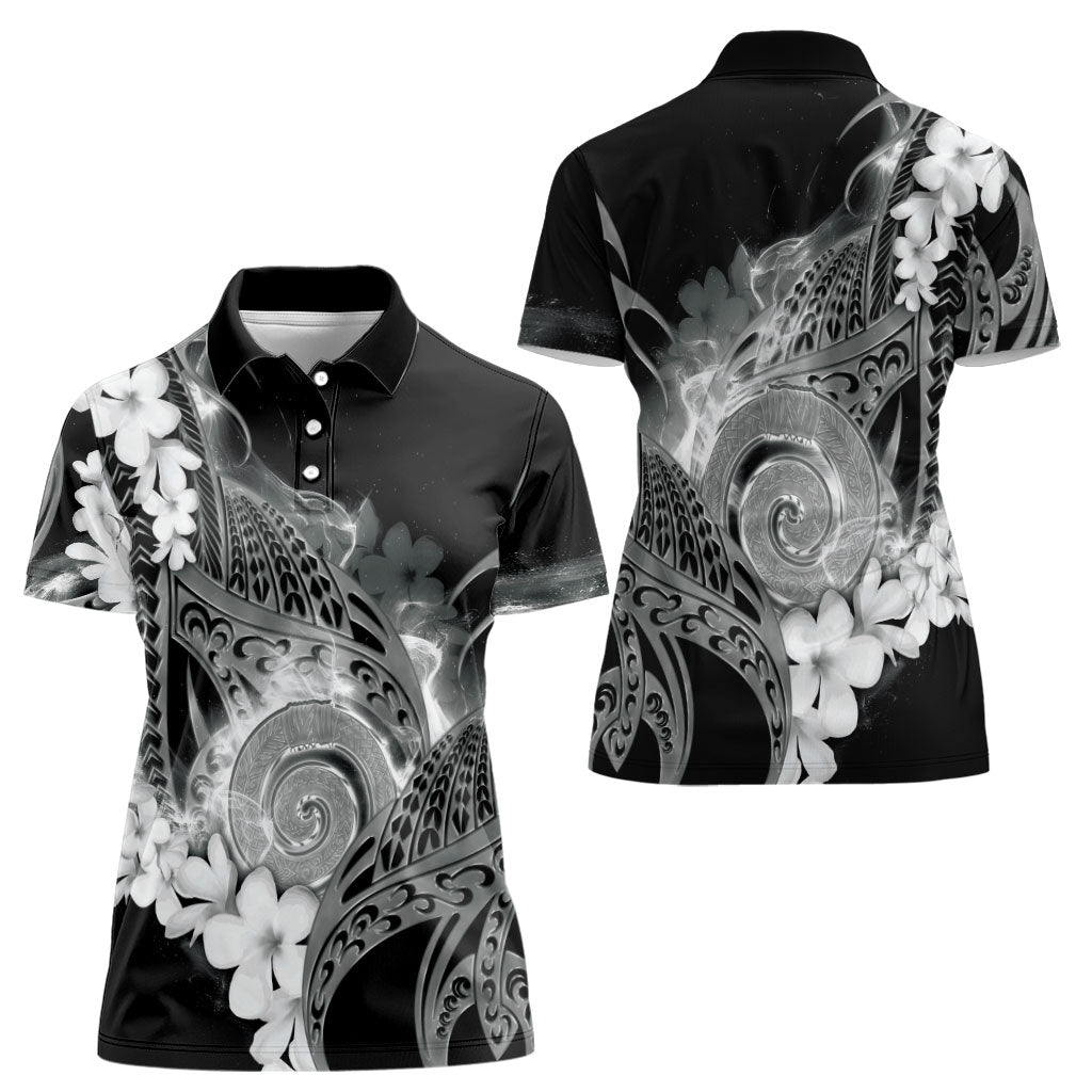 Piko Hawaiian Women Polo Shirt Monochrome Galaxy Spiral Plumeria Tribal Patterns