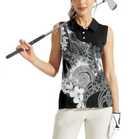 Piko Hawaiian Women Sleeveless Polo Shirt Monochrome Galaxy Spiral Plumeria Tribal Patterns