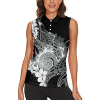 Piko Hawaiian Women Sleeveless Polo Shirt Monochrome Galaxy Spiral Plumeria Tribal Patterns
