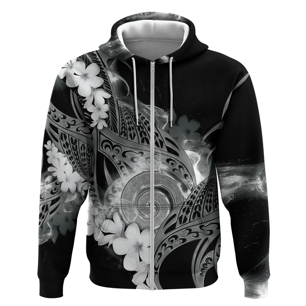 Piko Hawaiian Zip Hoodie Monochrome Galaxy Spiral Plumeria Tribal Patterns