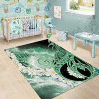 Piko Hawaiian Area Rug Green Galaxy Spiral Plumeria Tribal Patterns