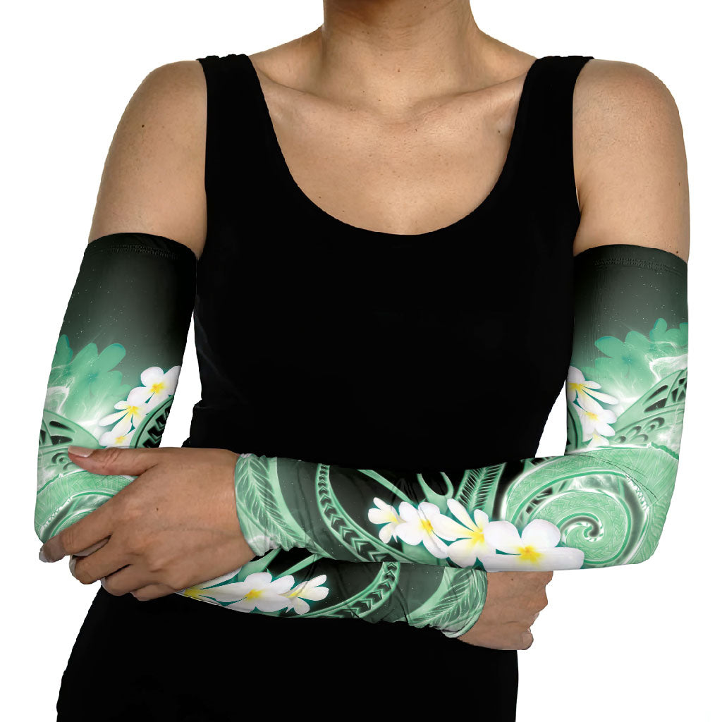 Piko Hawaiian Arm Sleeves Green Galaxy Spiral Plumeria Tribal Patterns