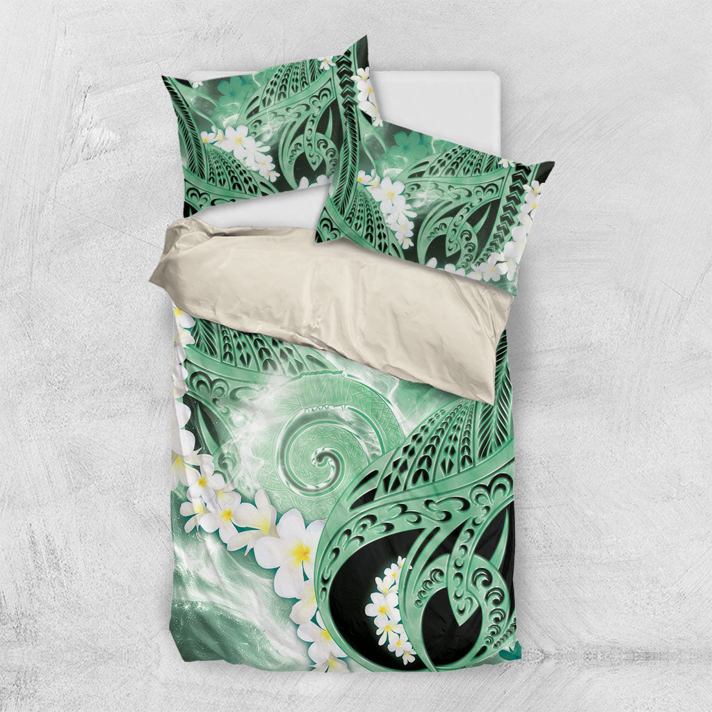 Piko Hawaiian Bedding Set Green Galaxy Spiral Plumeria Tribal Patterns
