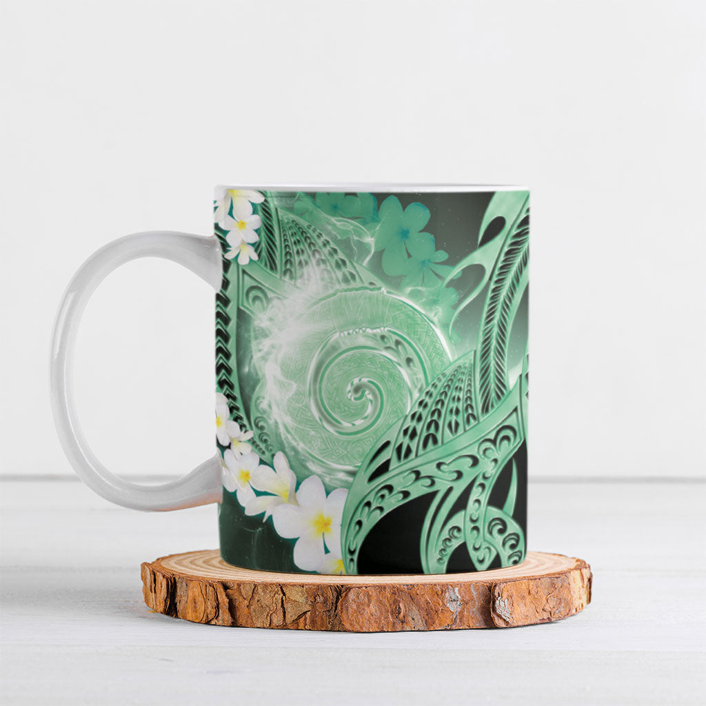 Piko Hawaiian Ceramic Mug Green Galaxy Spiral Plumeria Tribal Patterns