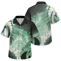 Piko Hawaiian Family Matching Tank Maxi Dress and Hawaiian Shirt Green Galaxy Spiral Plumeria Tribal Patterns