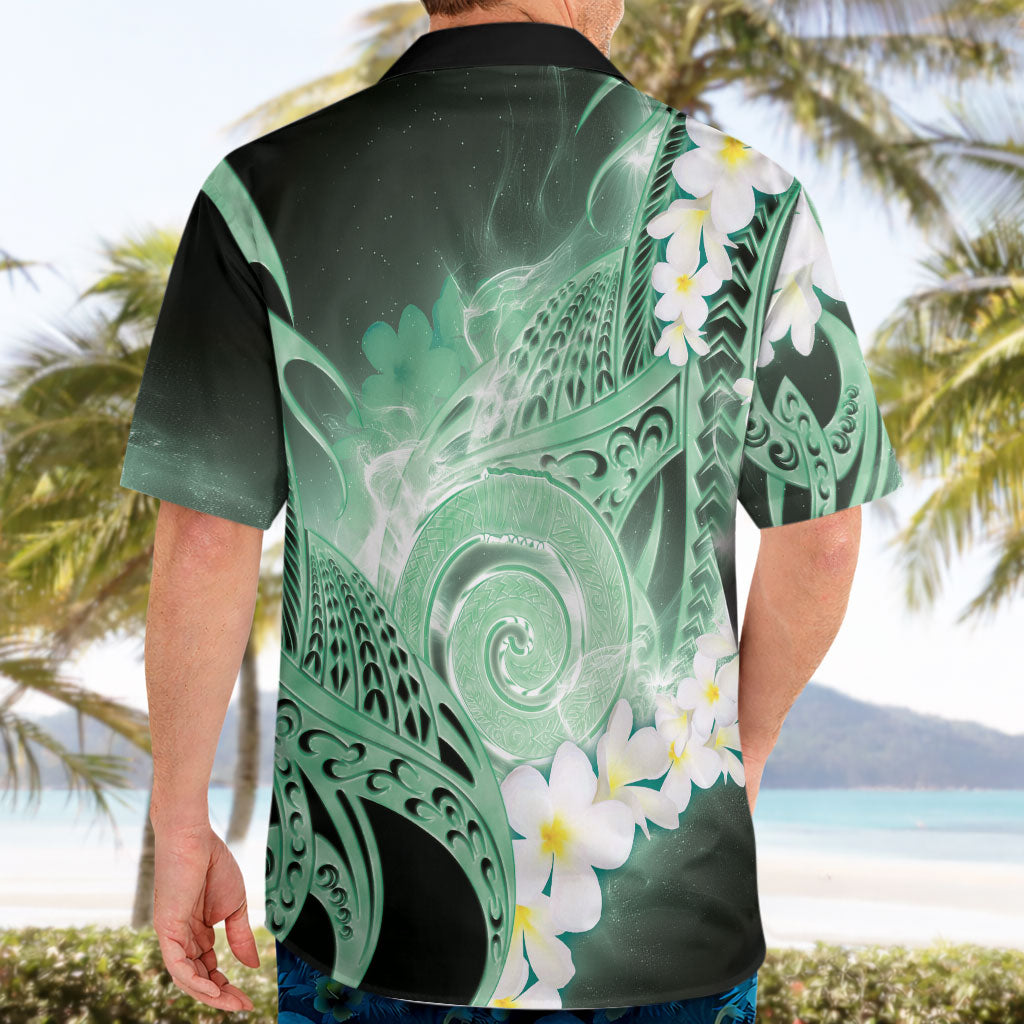 Piko Hawaiian Hawaiian Shirt Green Galaxy Spiral Plumeria Tribal Patterns