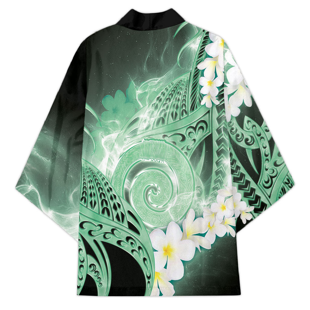 Piko Hawaiian Kimono Green Galaxy Spiral Plumeria Tribal Patterns