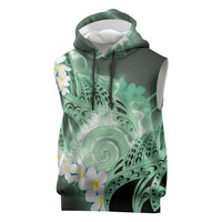 Piko Hawaiian Sleeveless Hoodie Green Galaxy Spiral Plumeria Tribal Patterns