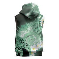 Piko Hawaiian Sleeveless Hoodie Green Galaxy Spiral Plumeria Tribal Patterns