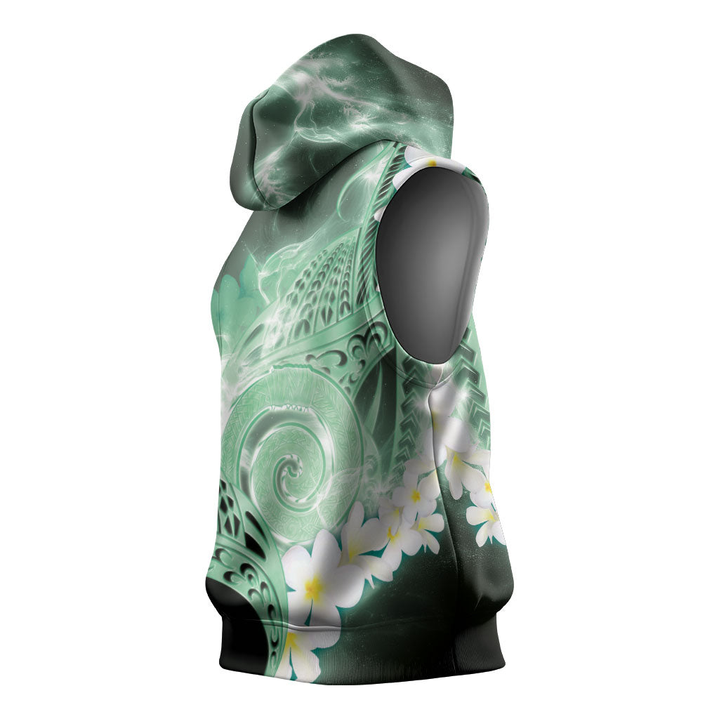 Piko Hawaiian Sleeveless Hoodie Green Galaxy Spiral Plumeria Tribal Patterns
