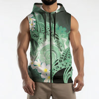 Piko Hawaiian Sleeveless Zip Hoodie Green Galaxy Spiral Plumeria Tribal Patterns