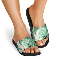 Piko Hawaiian Slide Sandals Green Galaxy Spiral Plumeria Tribal Patterns