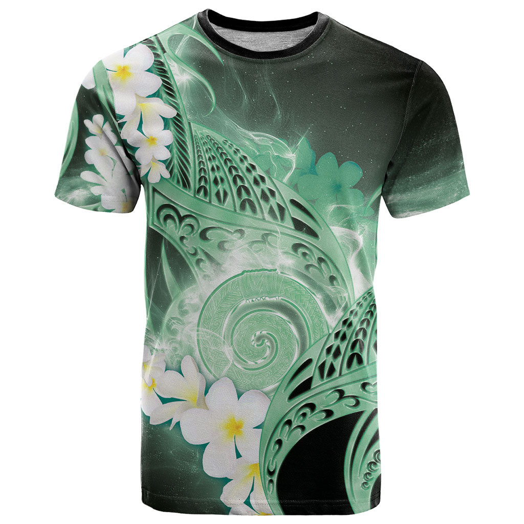 Piko Hawaiian T Shirt Green Galaxy Spiral Plumeria Tribal Patterns