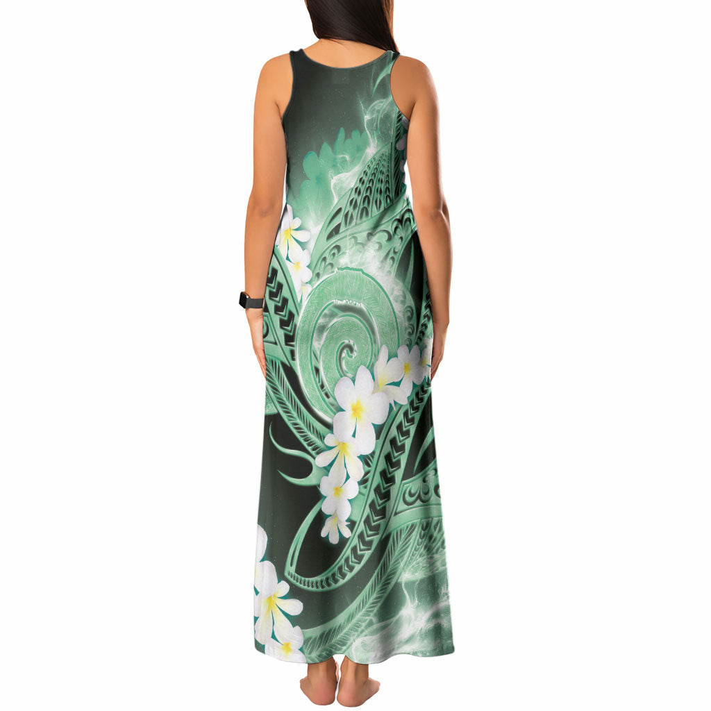 Piko Hawaiian Tank Maxi Dress Green Galaxy Spiral Plumeria Tribal Patterns