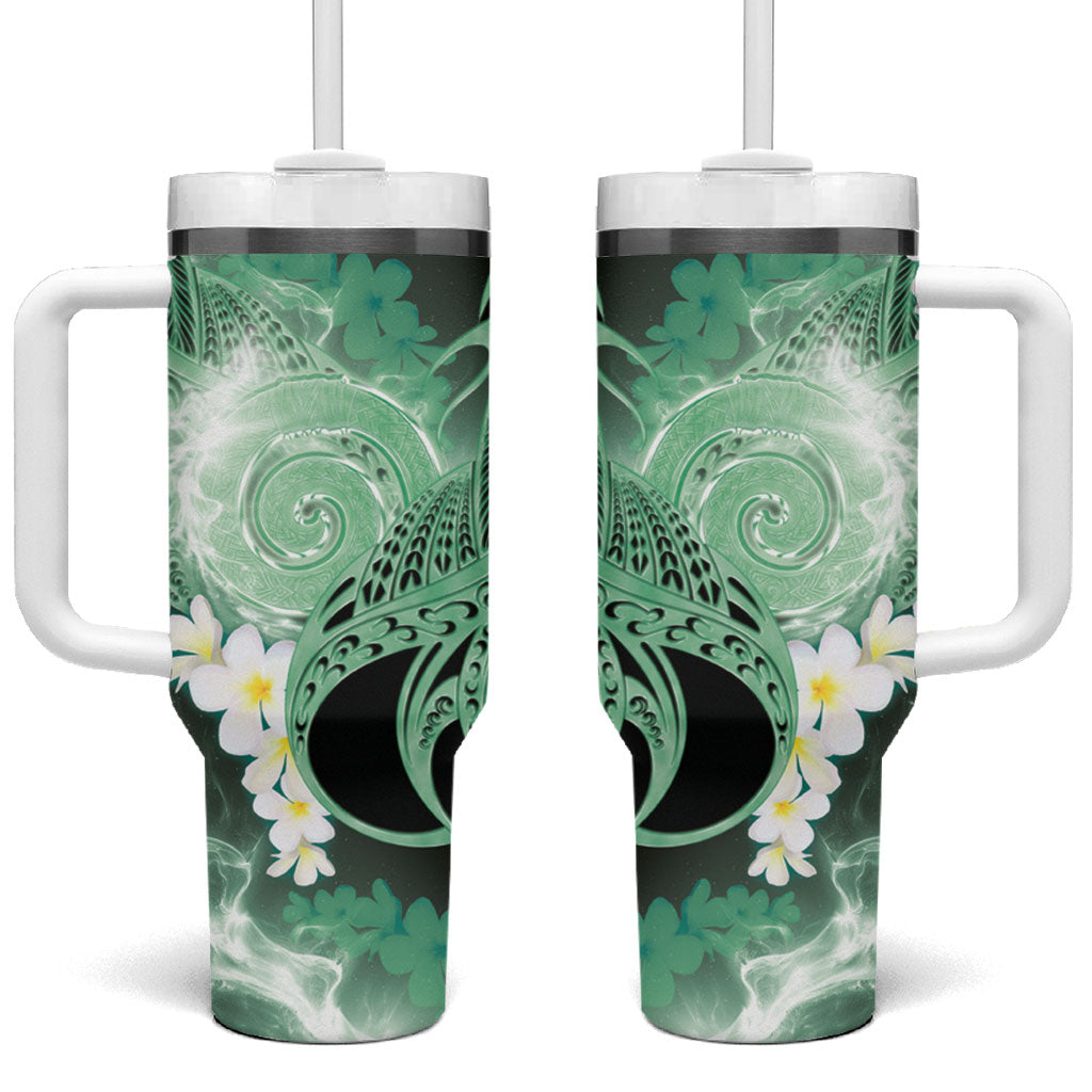 Piko Hawaiian Tumbler With Handle Green Galaxy Spiral Plumeria Tribal Patterns
