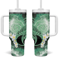 Piko Hawaiian Tumbler With Handle Green Galaxy Spiral Plumeria Tribal Patterns