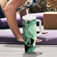 Piko Hawaiian Tumbler With Handle Green Galaxy Spiral Plumeria Tribal Patterns