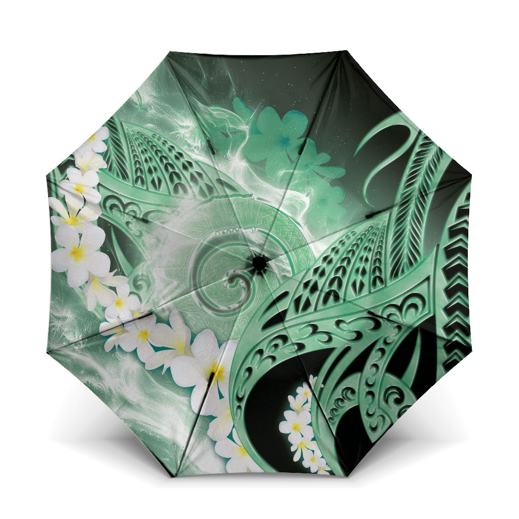 Piko Hawaiian Umbrella Green Galaxy Spiral Plumeria Tribal Patterns