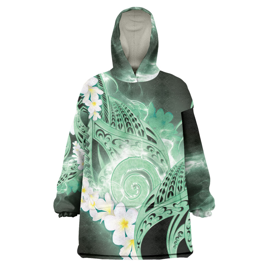 Piko Hawaiian Wearable Blanket Hoodie Green Galaxy Spiral Plumeria Tribal Patterns