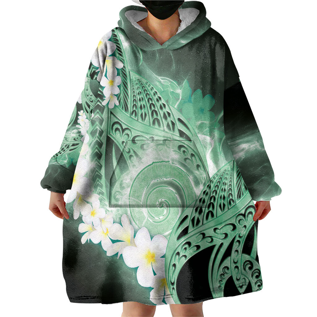 Piko Hawaiian Wearable Blanket Hoodie Green Galaxy Spiral Plumeria Tribal Patterns