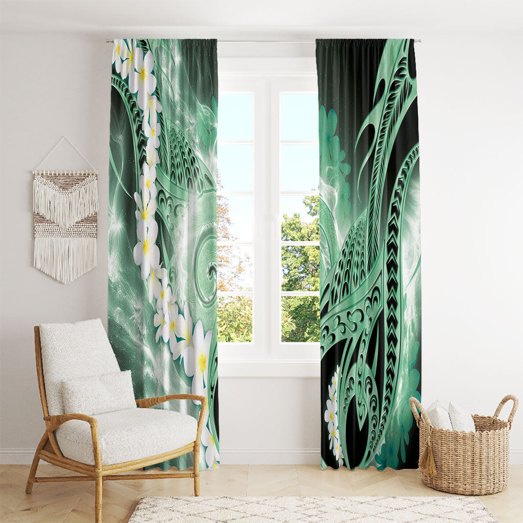 Piko Hawaiian Window Curtain Green Galaxy Spiral Plumeria Tribal Patterns